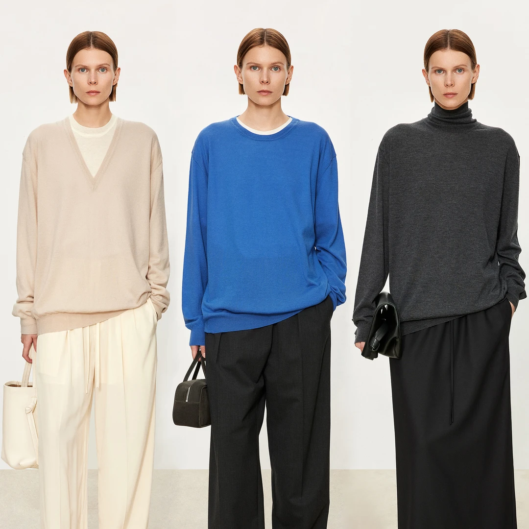 JOC可水洗蓬松微绒感丝光羊毛 萬能叠穿风多领型空气感针织衫