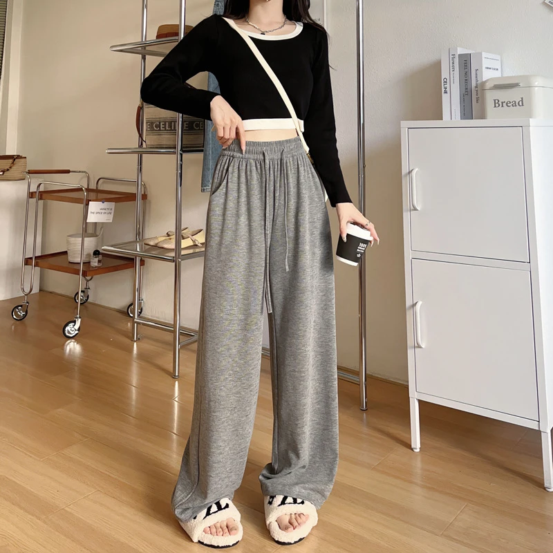 百搭神裤糯米裤慵懒风窄版阔腿裤女高腰垂感针织软糯秋冬休闲裤女