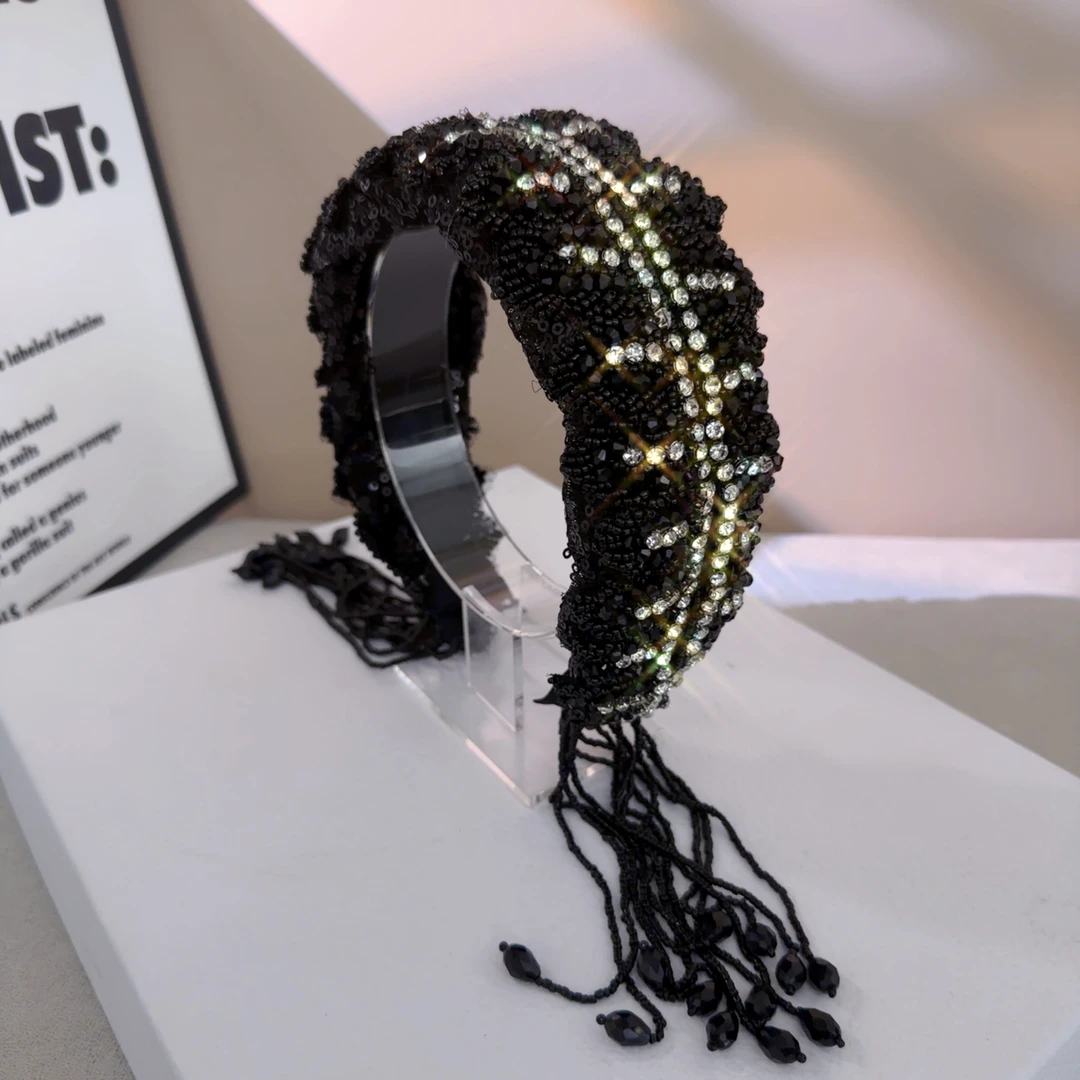 重工高级百搭高颅顶发饰轻奢流苏发箍时髦单品显脸小