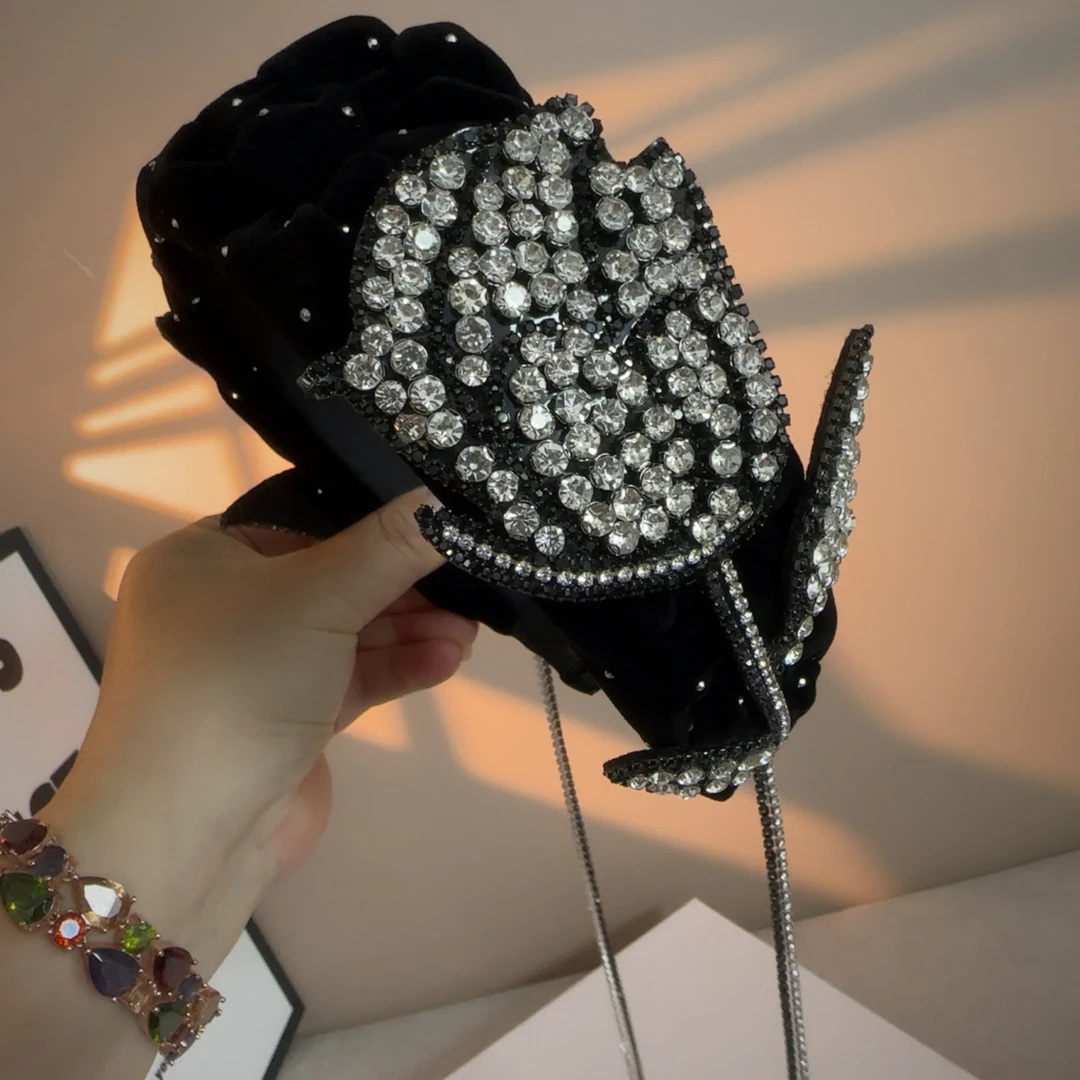 【郁金香】气质网红黑色丝绒宽边流苏发箍法式优雅满钻头饰