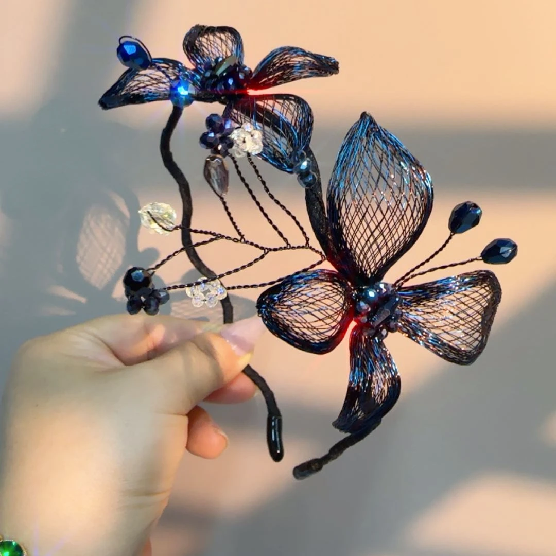 细根蝴蝶造型设计感饰品配饰发箍