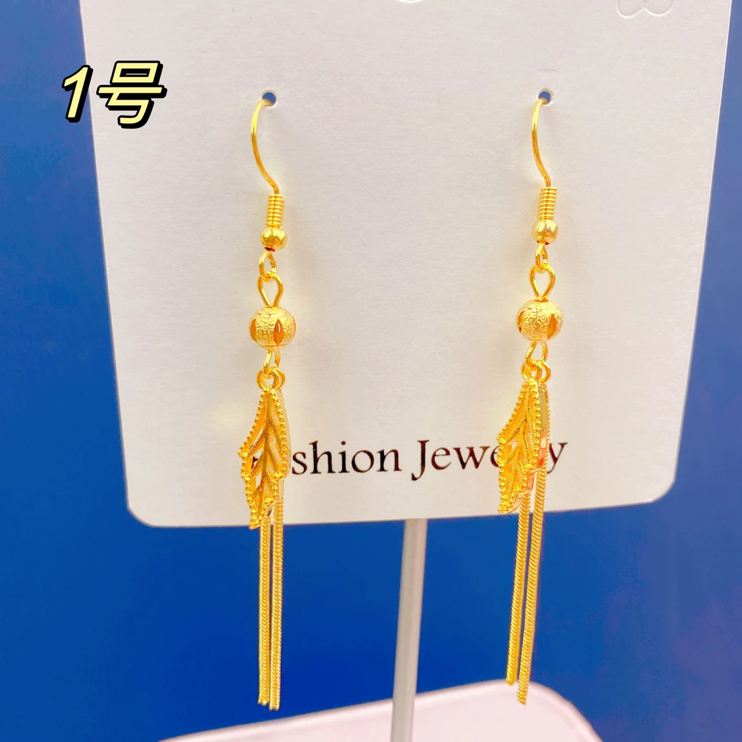 合金耳饰 正品 金色时尚叶子耳环长款百搭精致流苏耳饰品生日礼物