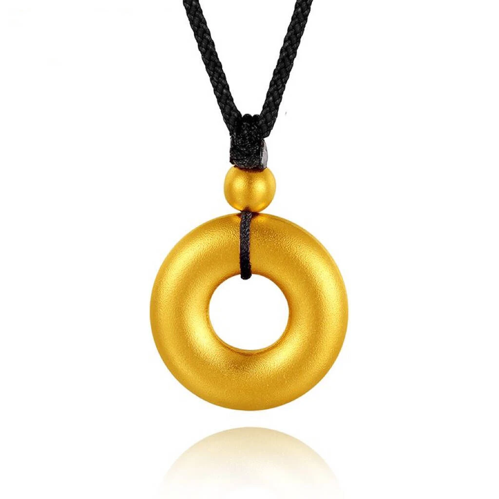 铜合金项链 高品质古法平安扣项链女爆款国风黑绳毛衣链精致吊坠