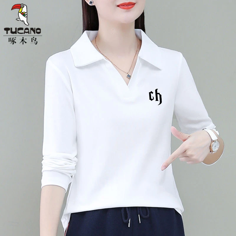 啄木鸟衣服红色上衣2024年春秋薄款百搭显瘦T恤时尚休闲翻领上衣