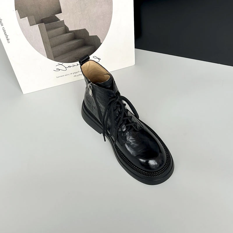 现货，断码福利】ALK648A/4CM短靴女2024秋冬新款厚底秋冬短筒真皮