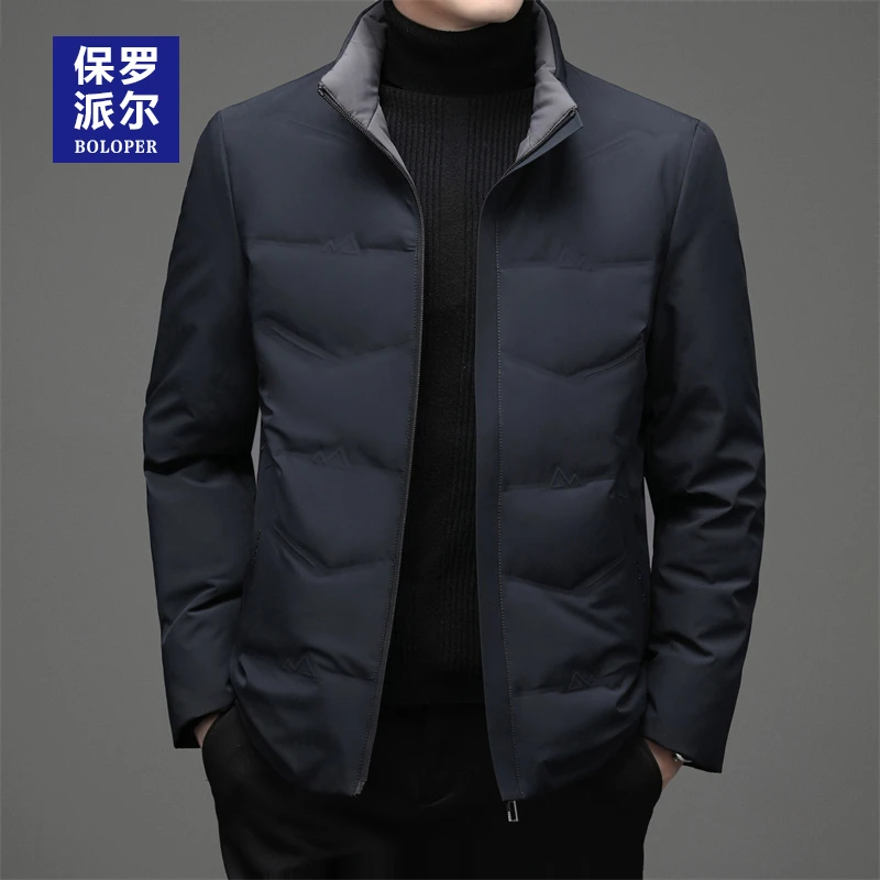 保罗秋冬季新款经典商务男士立领羽绒服防风保暖短款加厚鸭绒外套