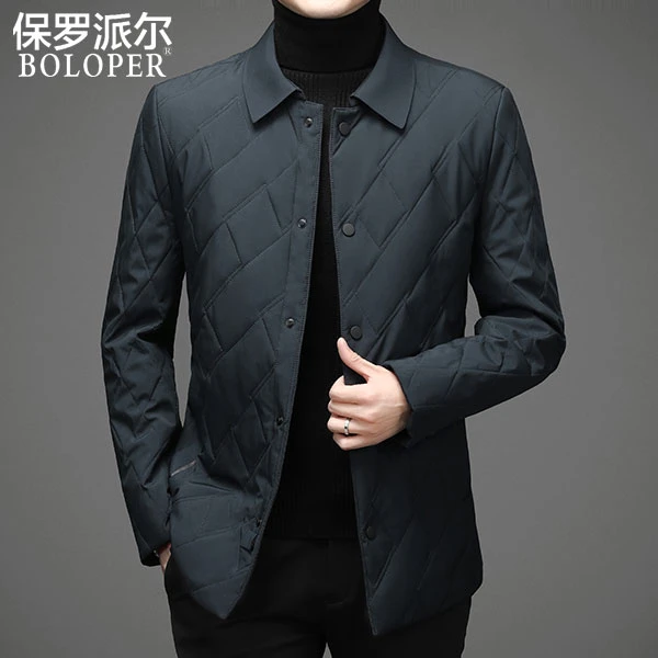 冬季外套男2025男士棉衣中年商务翻领棉服休闲上衣薄款爸爸装棉袄