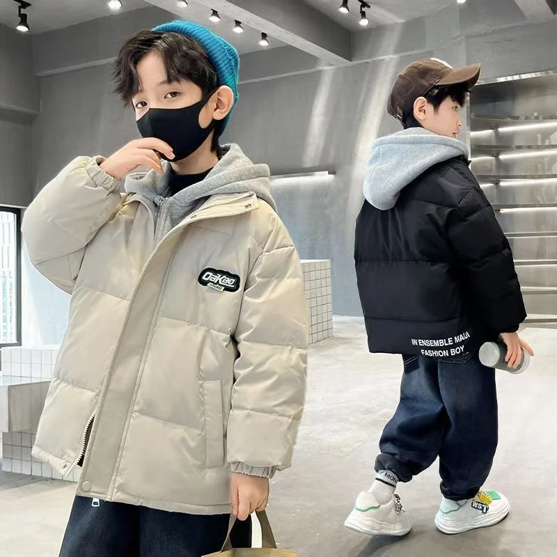 加厚棉服儿童连帽中大童韩版假两件冬季保暖男孩棉衣男童外套新款