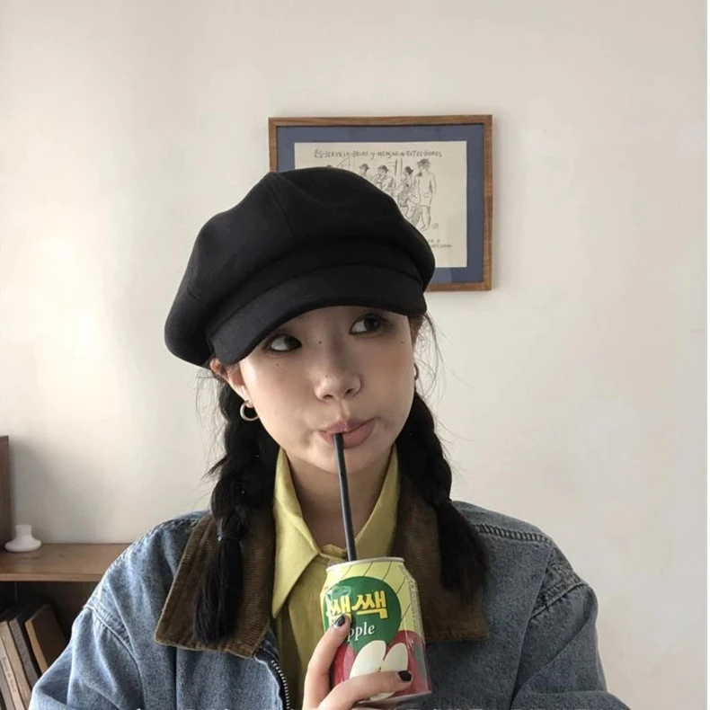 八角帽秋冬美拉德穿搭大头围复古百搭贝雷帽显脸小鸭舌报童帽T662