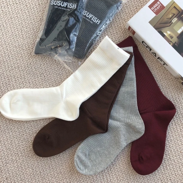 ［巧巧定制］新款韩版百搭早秋中筒堆堆袜休闲外搭纯色棉袜子  5927