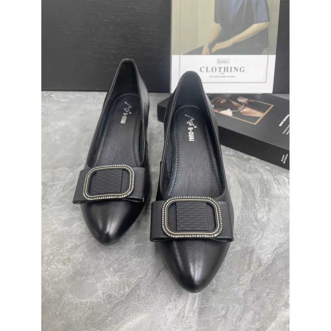 八20916黑色   尖头气质百搭女士粗跟方头浅口低跟鞋