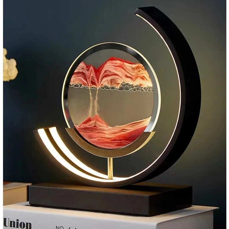 国风山水流沙画摆件创意沙漏办公桌客厅卧室轻奢灯家居酒柜装饰品