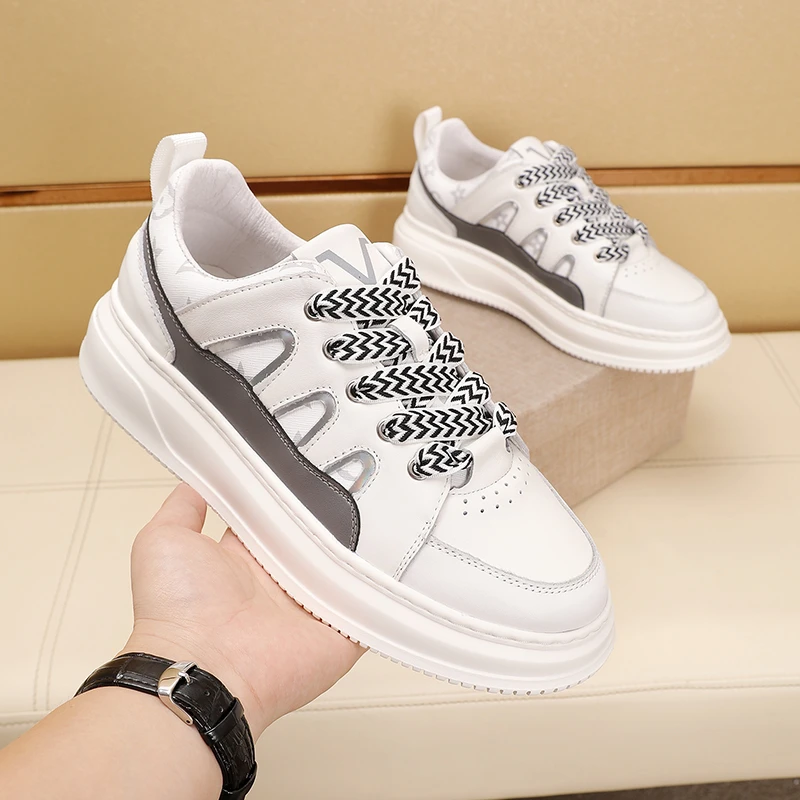 欧洲站轻奢男鞋男士百搭厚底春季潮鞋高端透气低帮小白鞋板鞋男款