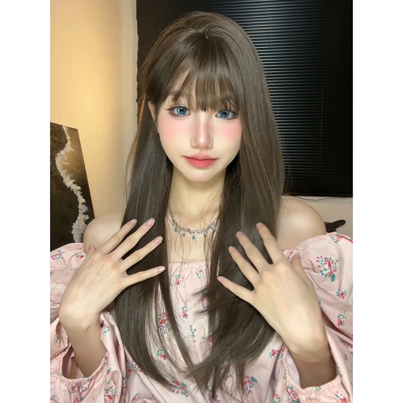 假发日常休闲女长发长直发网红JK可爱自然冷棕色全头套现货60cm
