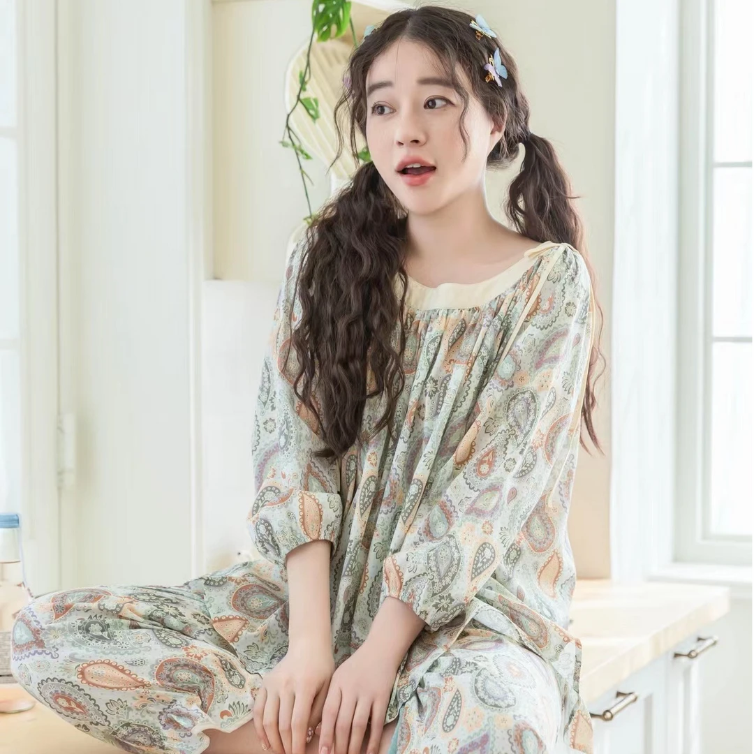 YQ【雨落花庭】碎花显瘦宽松气质睡衣女套装 T2482