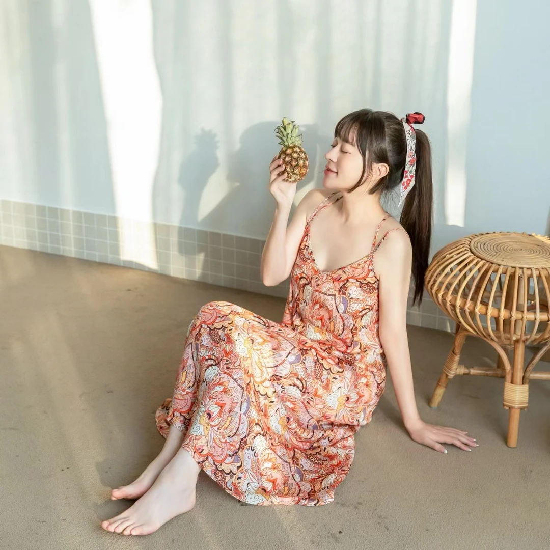 YQ【美术馆】碎花显瘦洋气连衣裙夏季宽松甜美睡衣女睡裙Q2407