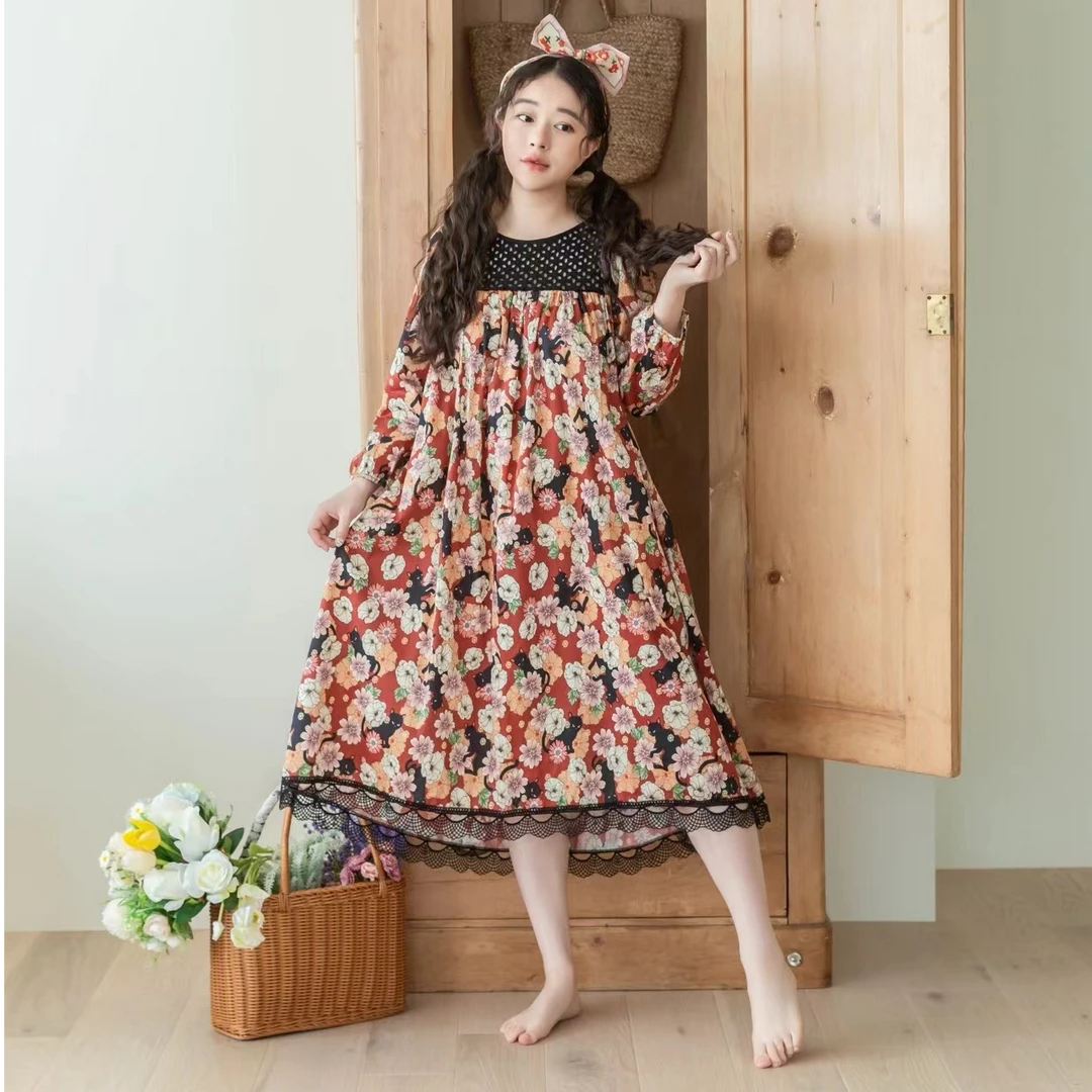 YQ【地中海花园】碎花女童印花长袖睡衣睡裙Q2479