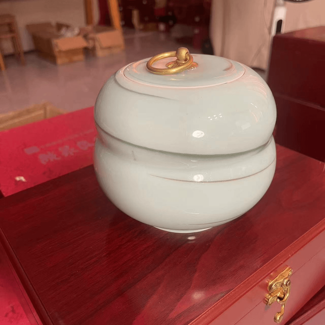 青瓷 纯手工 绞胎 葫芦型 盖罐
