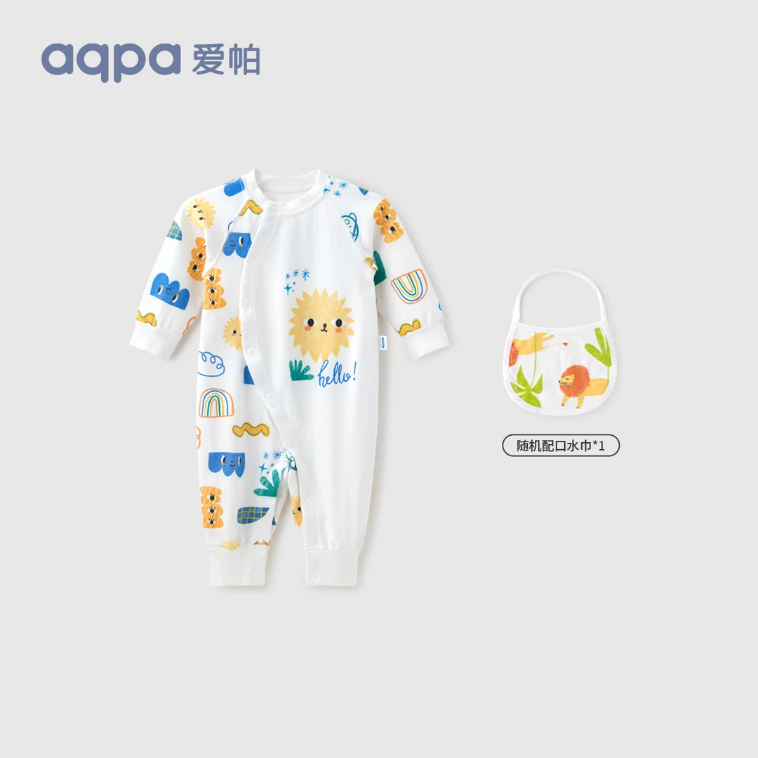 aqpa爱帕宝宝童梦乐园长袖曲线连体衣+口水巾