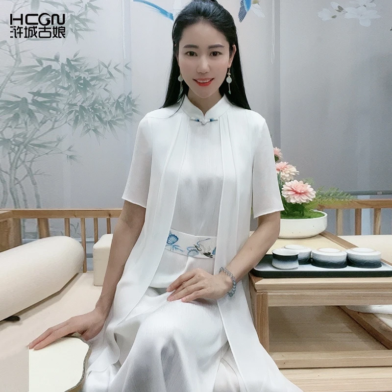 夏季中式精致刺绣女优雅气质时尚披肩日常通勤瑞云连衣裙BMT17710