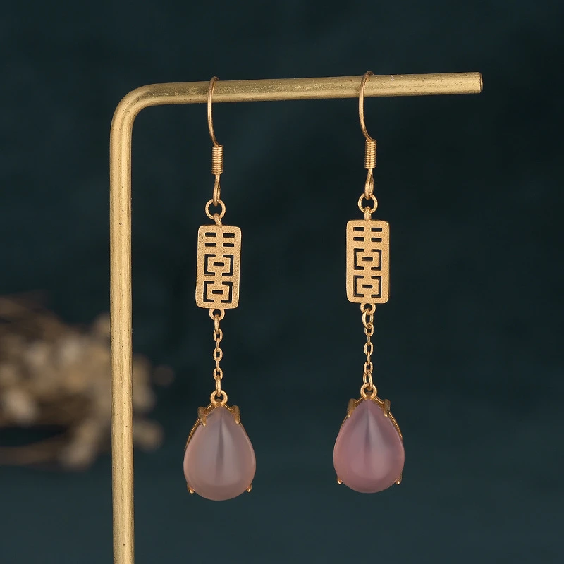 非金属布艺耳饰 国风喜字耳坠复古流苏耳环女WGEH053