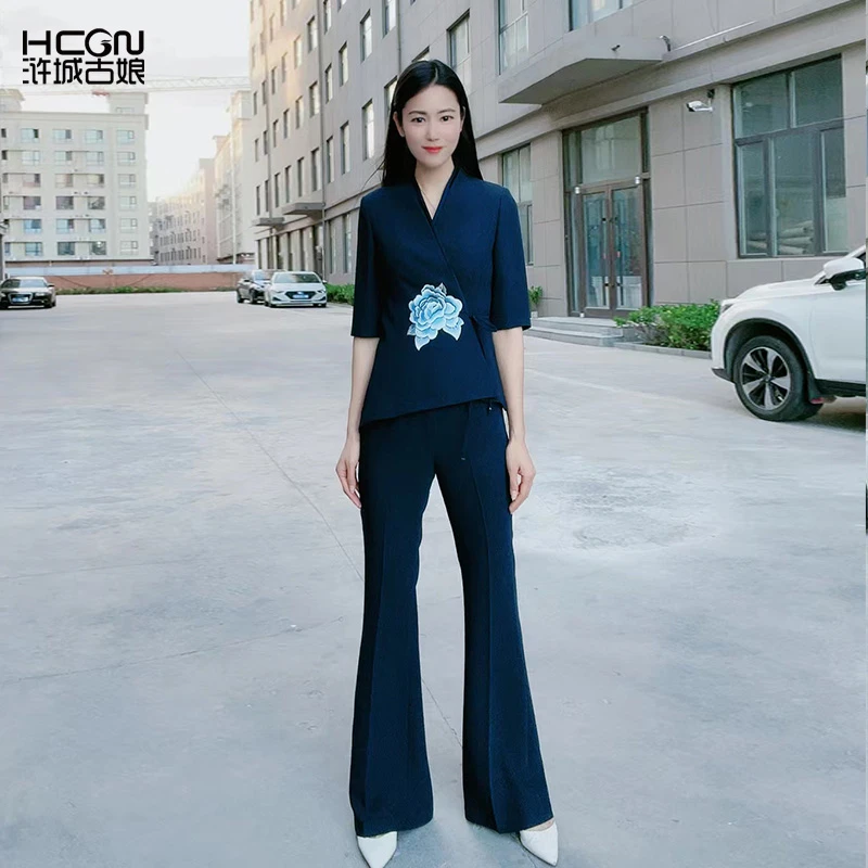 浒城古娘中式国风夏季锦上花套装上衣+裤子-22B18322+22B19293