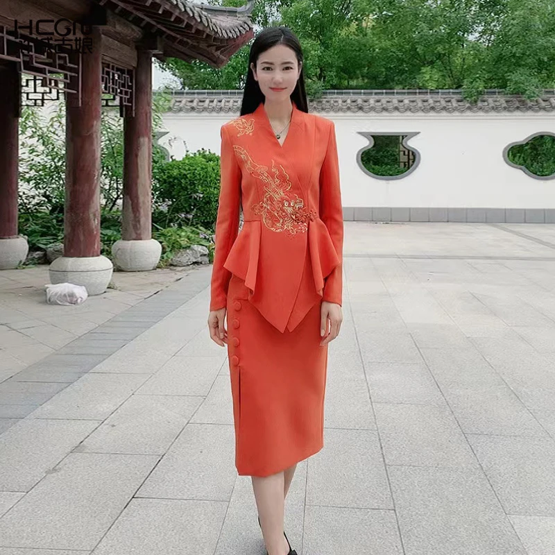 浒城古娘国风复古时尚中式职业气质水龙吟套装22C18351+22C19308