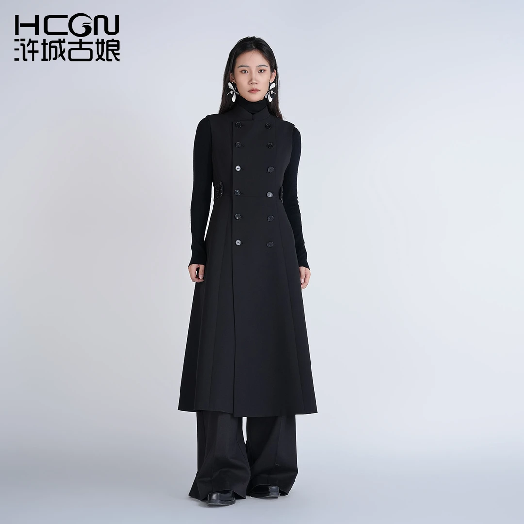 hcgn国风立领气质显瘦百搭气质通勤中长外套坤灵战袍马甲CCL11566