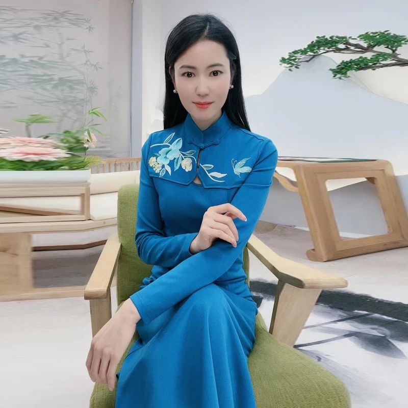 浒城古娘中式国风复古气质刺绣气质罗马面料锦悦连衣裙-17A23589