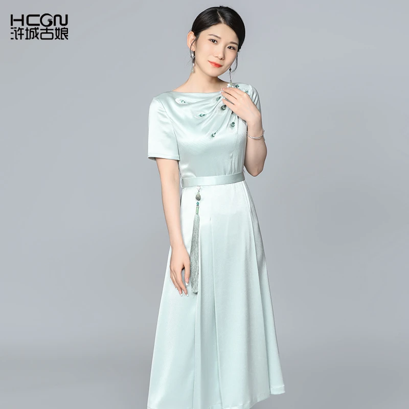 薄荷曼波醋酸新中式舒适国风气质收腰显瘦雀之灵连衣裙BMT17773