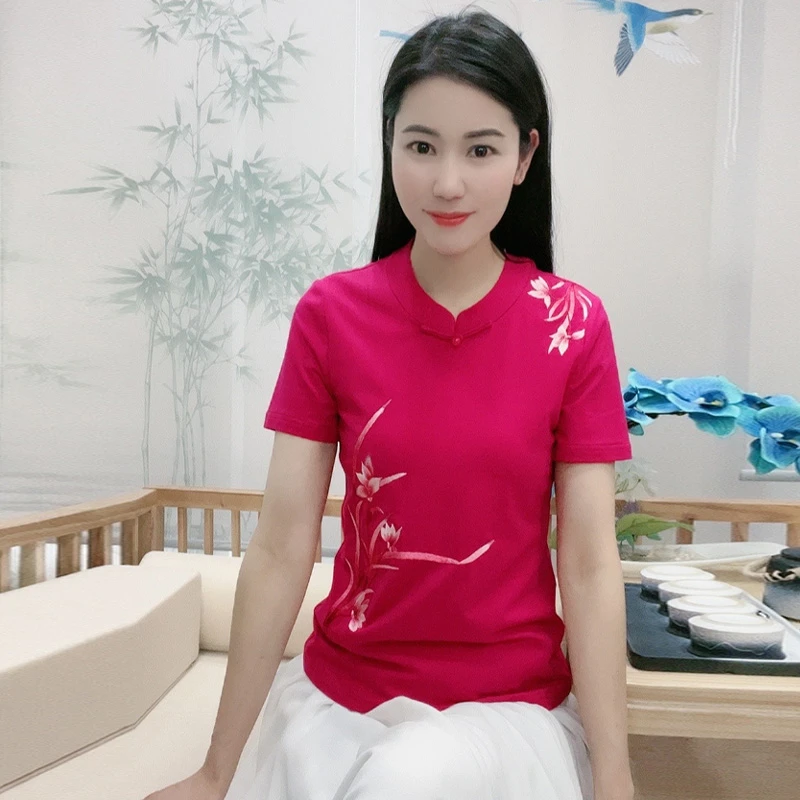 古娘夏季兰花精致刺绣花简约百搭清凉打底女若兰中式上衣BMT18771