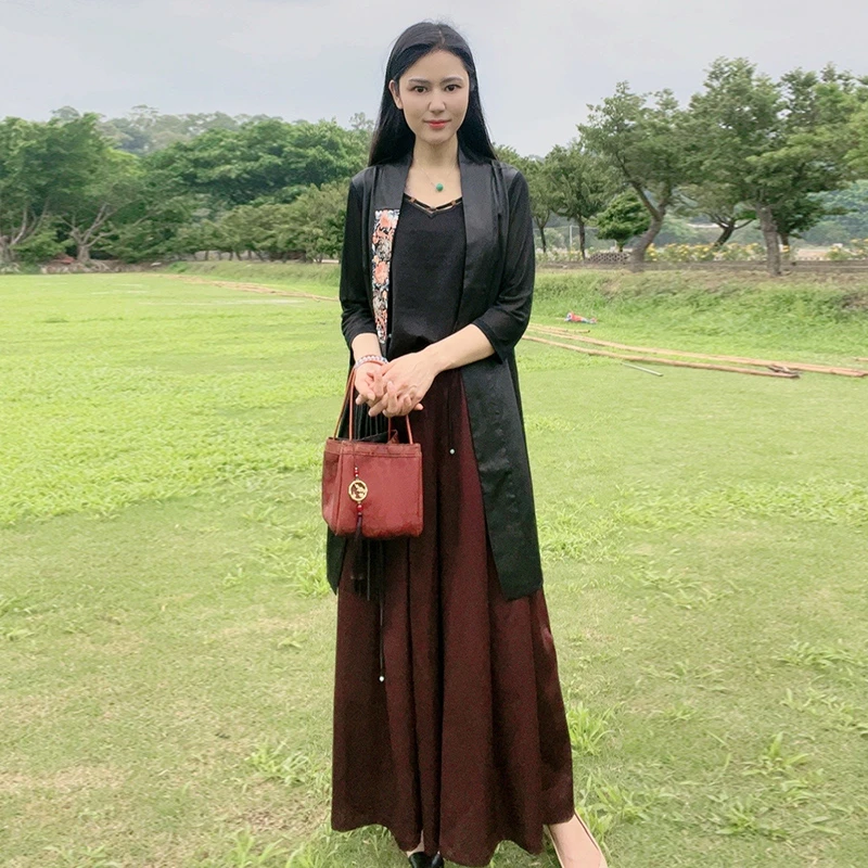 桑蚕丝精致印花宽松百搭气质舒适凉爽夏季女系带外披外套WS050131