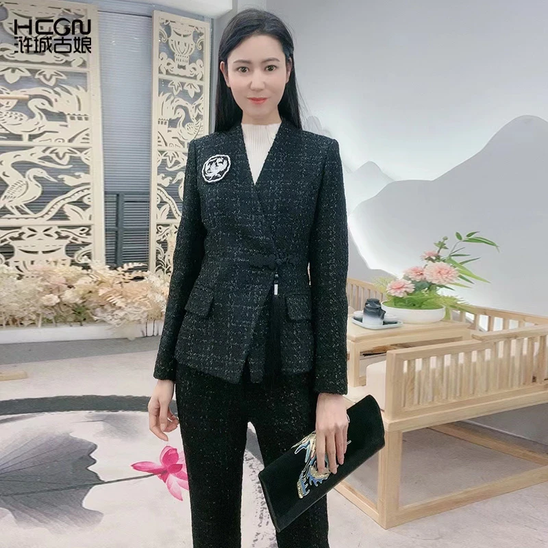 浒城古娘中式国风秋冬时尚气质陵光阁西服套装-22A18235+22A19200