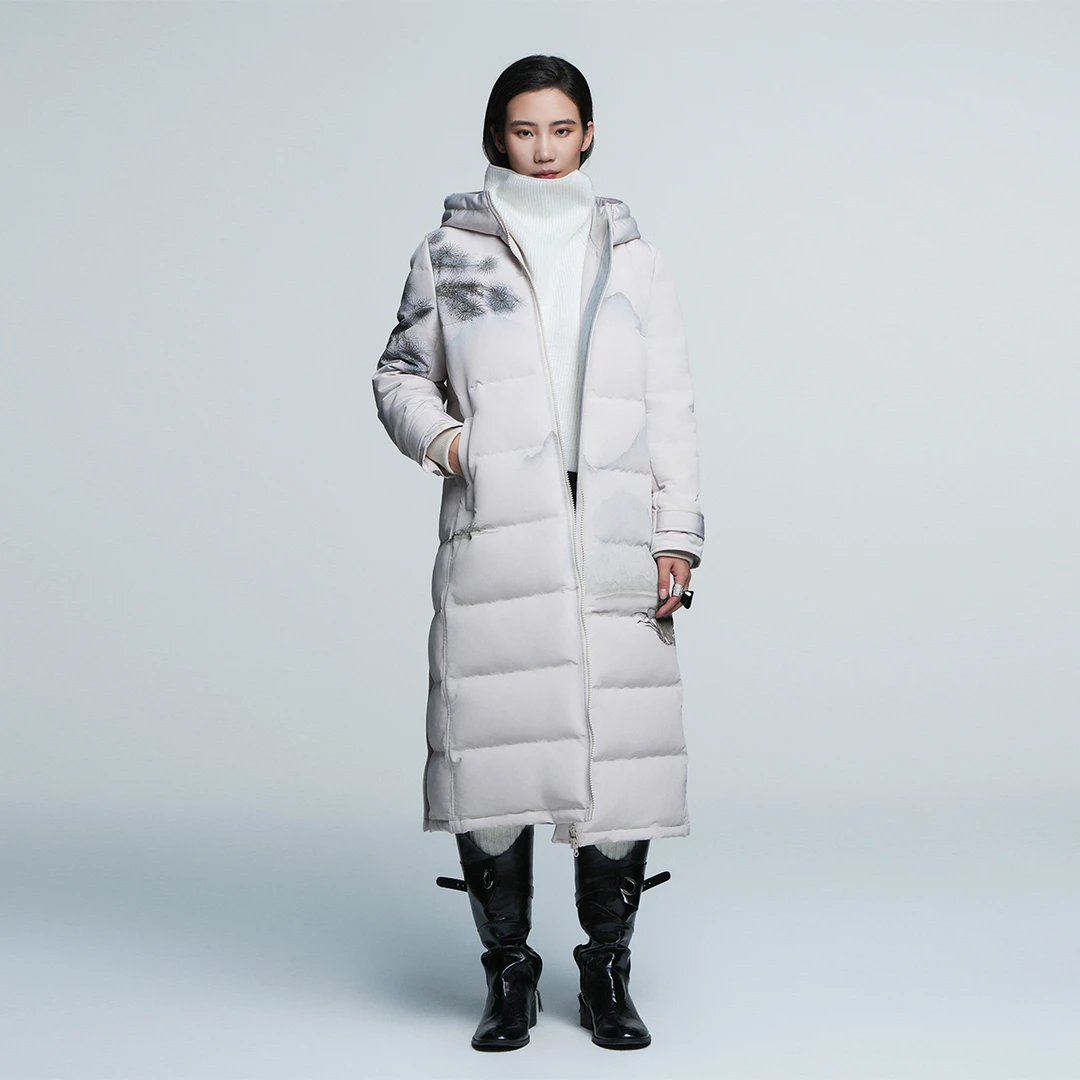 浒城古娘【90白鸭绒】冬季保暖中国风连帽减龄女松晨羽绒服DMT11375