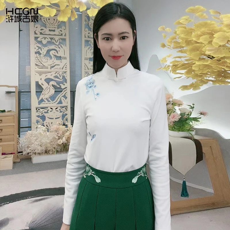 浒城古娘中式秋冬牡丹刺绣长袖立领舒适百搭女华芳上衣18D22655