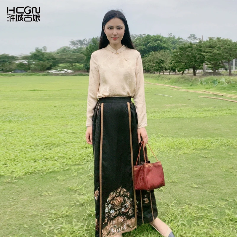 夏季新中式国风桑蚕丝精致宽松气质舒适女立领长袖上衣WS050128