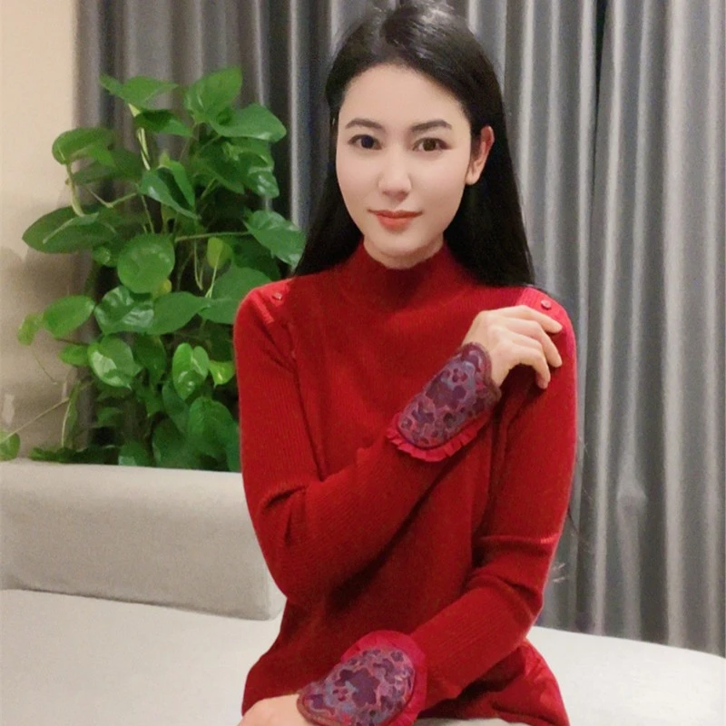 民族风刺绣修身百搭时尚潮牌气质加厚针织毛衫女士上衣-WM1125212