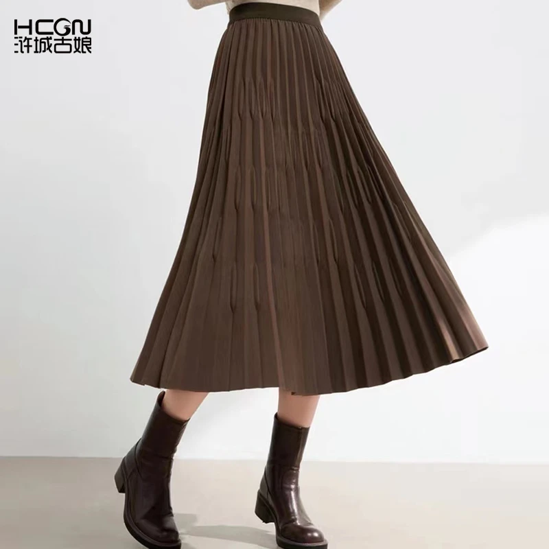 中国风秋冬手工压褶百搭A字显瘦女士气质中长款半裙 WQ1015157