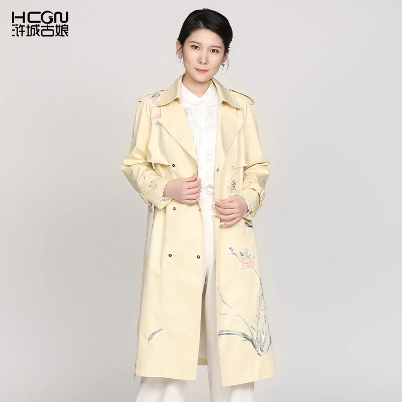 浒城古娘中式国风棉质气质高贵上档次显瘦女士悠兰风衣-CMT11317