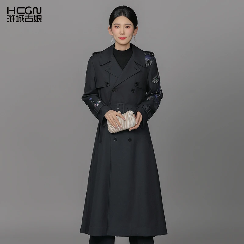 【绵羊毛】中国风精致刺绣宽松气质女显瘦香梅武凤羊毛风衣ACL11516