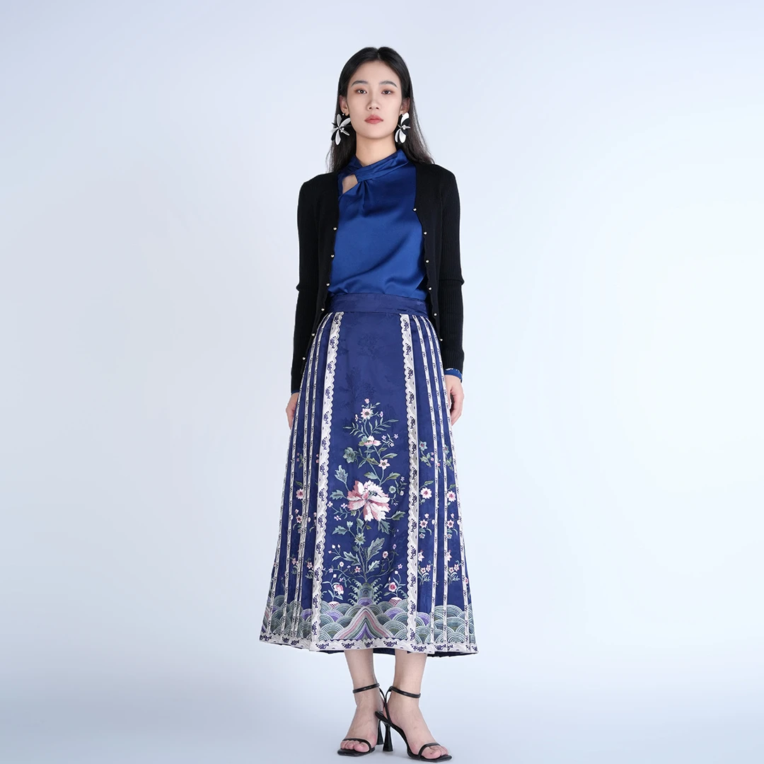中国风重工刺绣秋季半裙新款压褶中长款复古女璟雯马面裙CCL19790