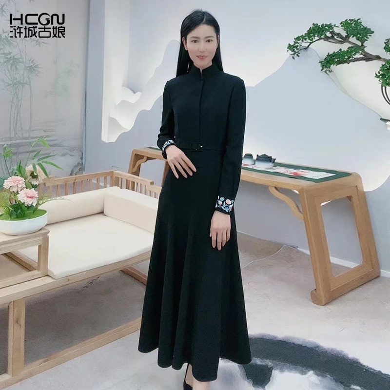 浒城古娘品质女装国风气质优雅高贵复古凡妙镂空连衣裙-17A23570