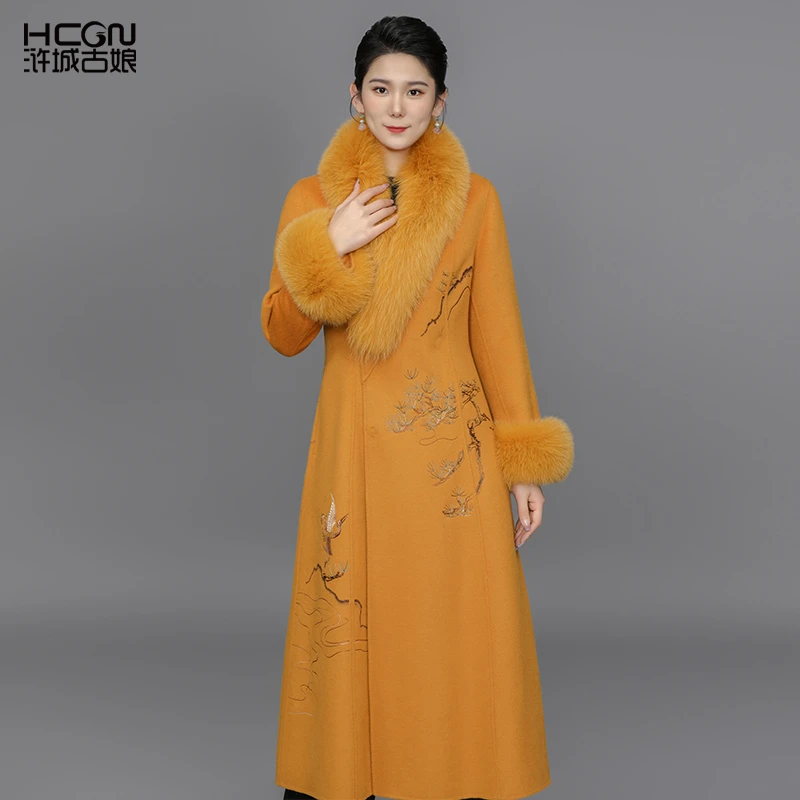 【绵羊毛山羊绒】浒城古娘国风气质高级保暖女露香园大衣DMT11380