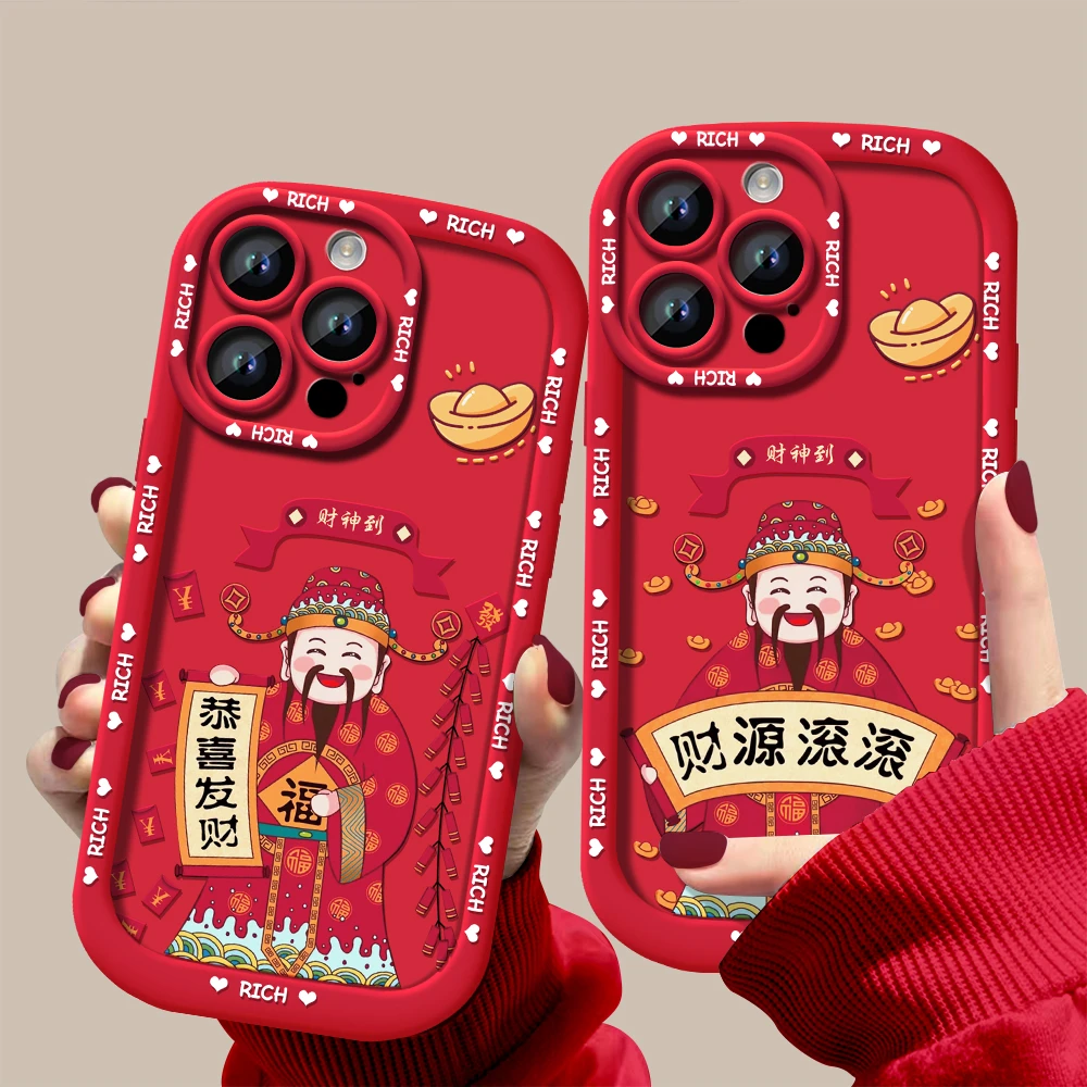 新年款财源滚滚泡芙壳苹果15ProMax潮牌iPhone14防摔女手机壳财神