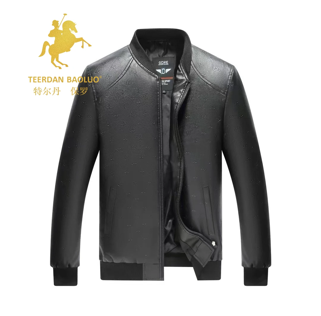 TEERDN BAOLUO/特尔丹 保罗 新款春秋款压花休闲百搭男款皮衣