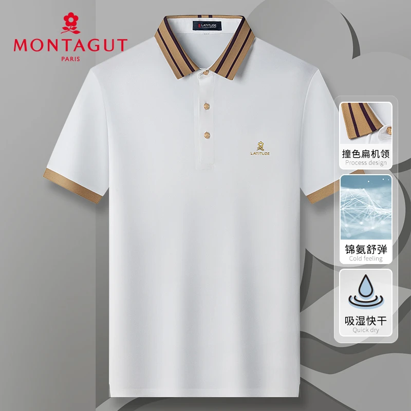 梦特娇夏季新品高档Polo衫简洁休闲翻领刺绣男短袖T恤383113083D