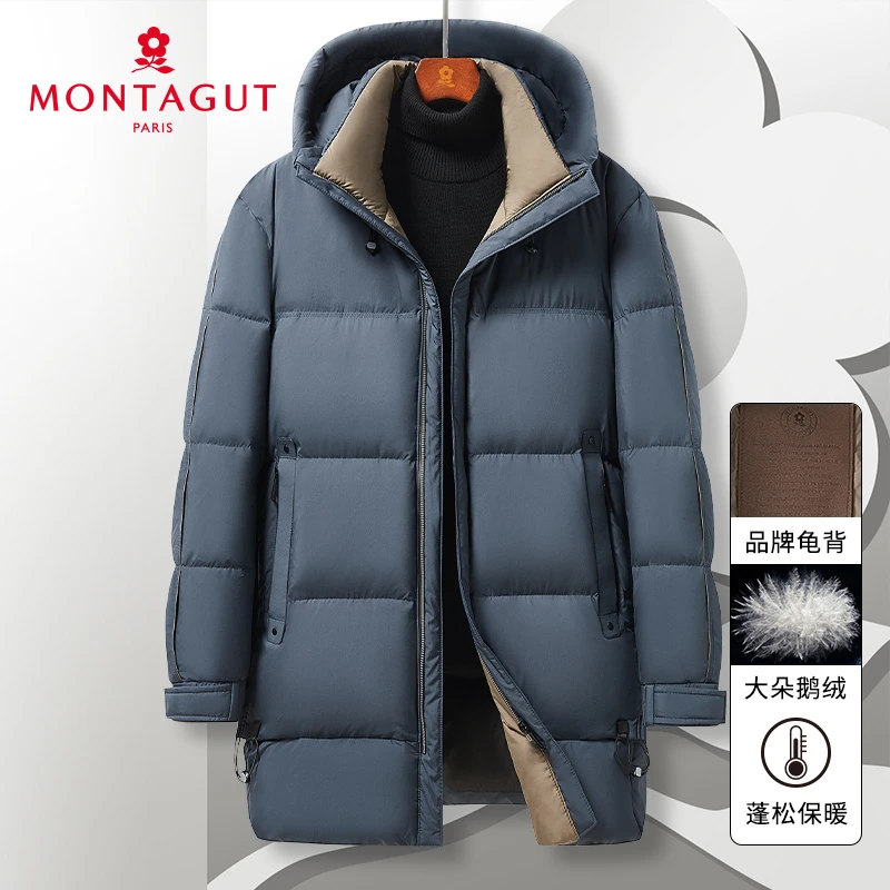 梦特娇冬男长款连帽鹅绒羽绒服外套大衣加厚蓬松面包服J302364014