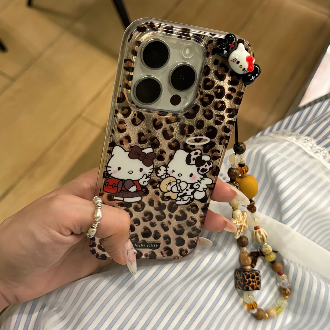 豹纹立体糖果Kitty适用iPhone15Promax手机壳苹果4Pro可爱13/12