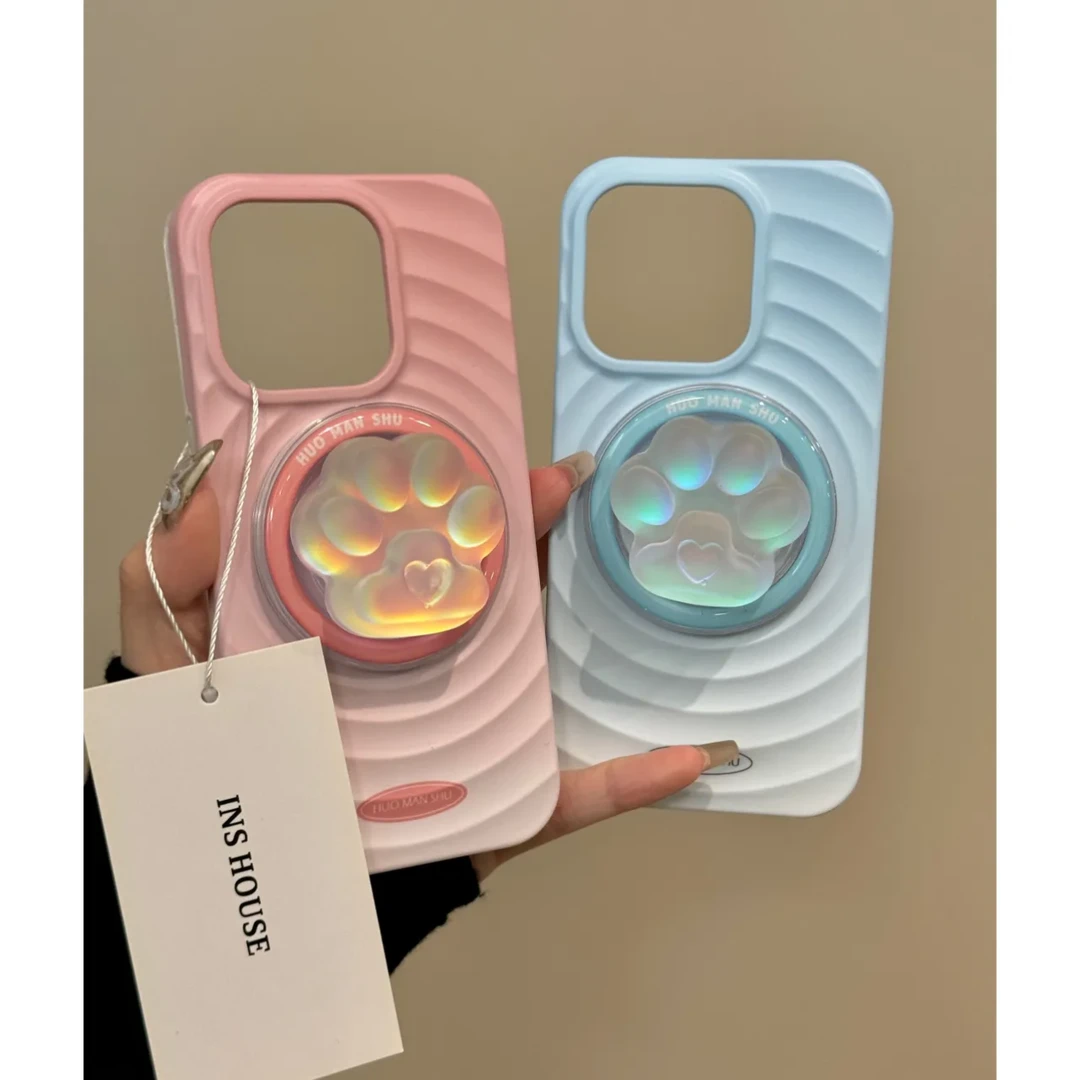 纯色波漾渐变晕染猫爪适用iPhone16系列手机壳苹果15Pro可爱14/13