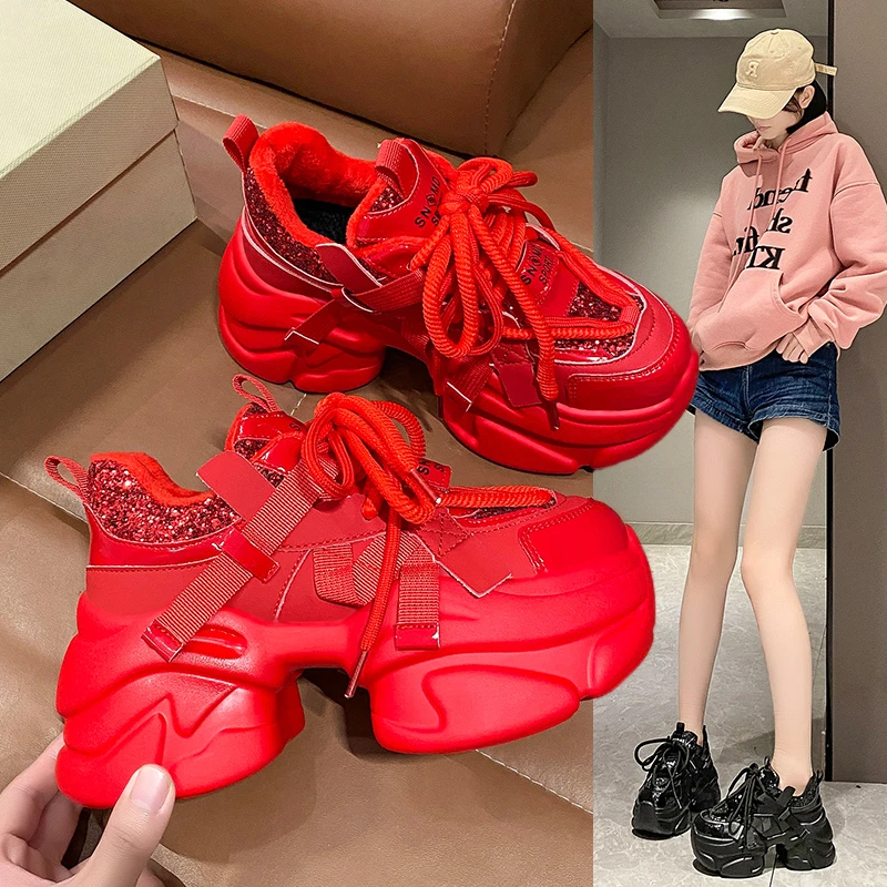 老爹鞋女ins2023秋冬新款超火拼色厚底增高松糕运动鞋时尚休闲鞋